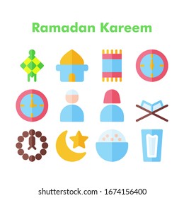 Ramadan Kareem icon set with plat style. Good for Ramadan theme