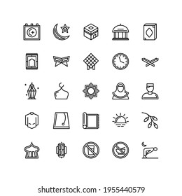 Ramadan kareem icon set with thin line style, Islamic Line Art vector Icons