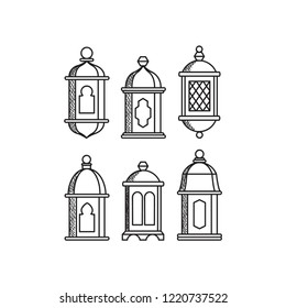 Ramadan Kareem Icon Sets Lantern Hand Drawn Vector Illustration Eps.10