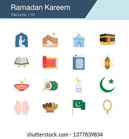 Ramadan Kareem icons. Flat design. For presentation, graphic design, mobile application, web design, infographics, UI. Vector illustration.