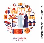 Ramadan Kareem icons set of Arabian. Flat design.