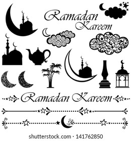 Ramadan Kareem. Icons set Ramadan isolated on White background. Vector illustration