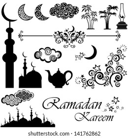 Ramadan Kareem. Icons set Ramadan isolated on White background. Vector illustration