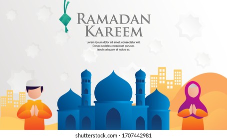 ramadan kareem and idul al-fitr greeting cards with illustration forgive