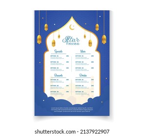 Ramadan Kareem Iftar Menüvorlage Design für Restaurantspeisen 