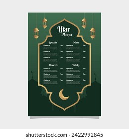 Diseño de plantilla de menú Ramadan Kareem Iftar para comida de restaurante
