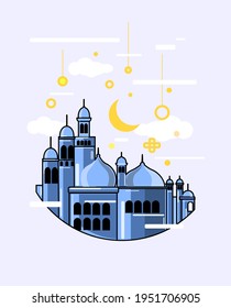 Ramadan Kareem iftar party celebration vector illustration.Islamic holy month. Greeting card,flyer, poster,banner bakground