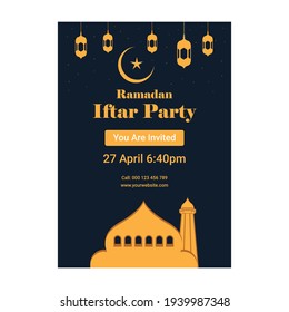Ramadan Kareem Iftar Party Poster Template. Invitation Card Vector Design.