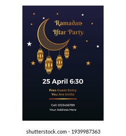 Ramadan Kareem Iftar Party Poster Template. Invitation Card Vector Design.