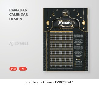 Ramadan Kareem Iftar and Sehri Calendar design Template. Islamic Calendar and Sehri Iftar time Schedule.