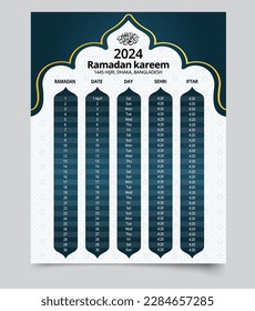 Ramadan Kareem Iftar and Sehri Calendar Template. Ramadan calendar, Ramadan schedule for Prayer times in Ramadan 2024