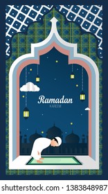 Ramadan Kareem illustration background. Vector design template for greetings card, poster, banner, invitation. - Vector