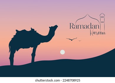 ramadan kareem illustration desert scene with camel,vector illustration eps 10