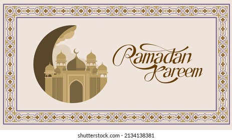 ramadan kareem illustration greeting banner. social media banners, illustrations, mosques, and ornaments. 