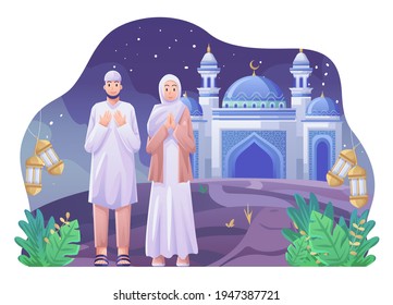 Ramadan Kareem Illustration, Greeting for Muslim Worldwide to Welcoming Ramadan Month. This illustration can be used for website, landing page, web, app, and banner.