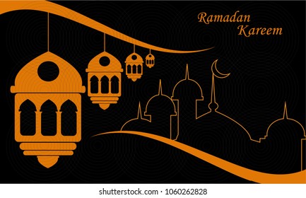 Ramadan kareem illustration with lantern.Religion muslim celebration.mosque element.modern design