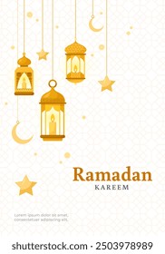 Ramadan Kareem illustration with lanterns and stars. Vector illustration