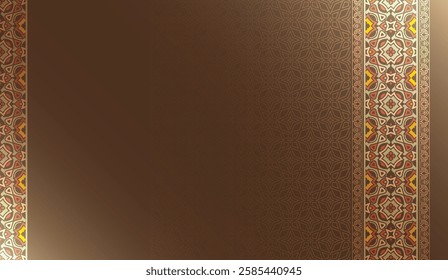 Ramadan Kareem illustration. luxury brown with colorful border Islamic background banner for Eid Mubarak . Translation: "Design for the fasting month of Muslims".