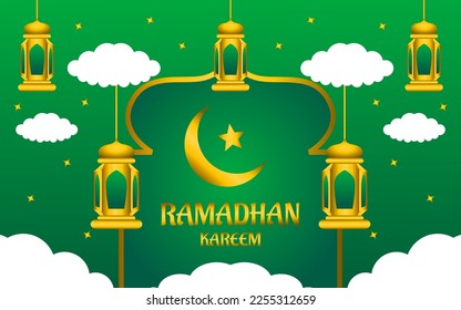 ramadan kareem illustration with mosque and green color background