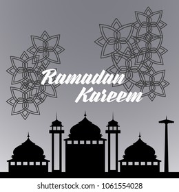 Ramadan kareem illustration with pattern flower and mosque.Religion muslim celebration.modern design