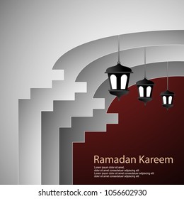 Ramadan kareem illustration with three lantern.Religion muslim celebration.mosque element.paper style modern design