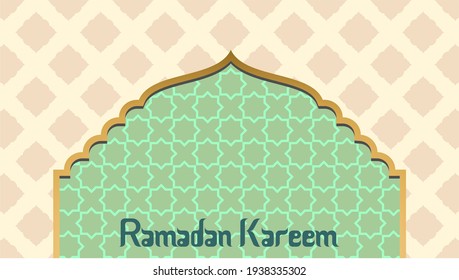 Ramadan kareem illustration vector background with a door illustration.  Arabic pattern vector background, for greeting card, social media flyer, brochures, backdrop, banner and other design template.