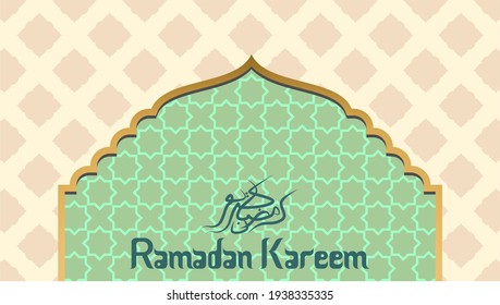 Ramadan kareem illustration vector background with a door illustration.  Arabic pattern vector background, for greeting card, social media flyer, brochures, backdrop, banner and other design template.
