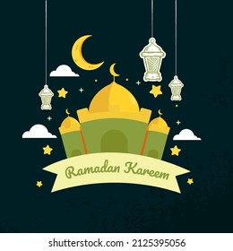 Ramadan Kareem. Gráfico vectorial de ilustración. Concepto de diseño Mezquita con linterna al estilo de esbozo dibujado a mano, Perfecto para el Mes Sagrado Islámico, banner, medios sociales postales, tarjeta de saludo