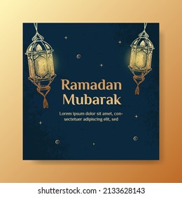 Ramadan Kareem. Illustration vector graphic. Design concept lantern in HandDrawn Sketch style, Perfect for Islamic Holy Month, banner, Postcard social media, greeting card