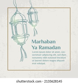 Ramadan Kareem. Illustration vector graphic. Design concept lantern in HandDrawn Sketch style, Perfect for Islamic Holy Month, banner, Postcard social media, greeting card