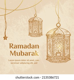 Ramadan Kareem. Illustration vector graphic. Design concept lantern in HandDrawn Sketch style, Perfect for Islamic Holy Month, banner, Postcard social media, greeting card