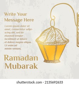 Ramadan Kareem. Vektorgrafik von Illustrationen. Design-Konzept-Lattern im handgezeichneten Sketch-Stil, Perfekt für den islamischen Heiligen Monat, Banner, Social Media Postcard, Grußkarte