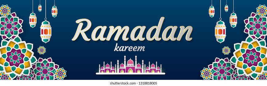 Ramadan Kareem of invitations design  paper cut islamic.  Vector illustration