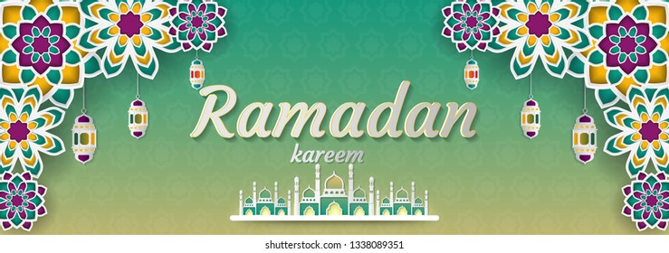 Ramadan Kareem of invitations design  paper cut islamic.  Vector illustration