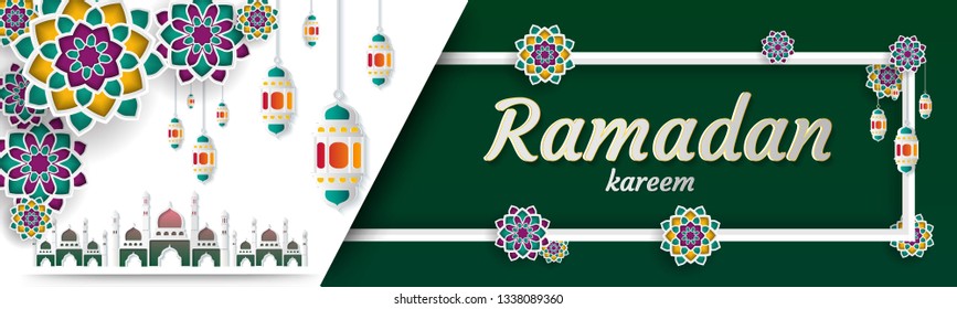 Ramadan Kareem of invitations design  paper cut islamic.  Vector illustration