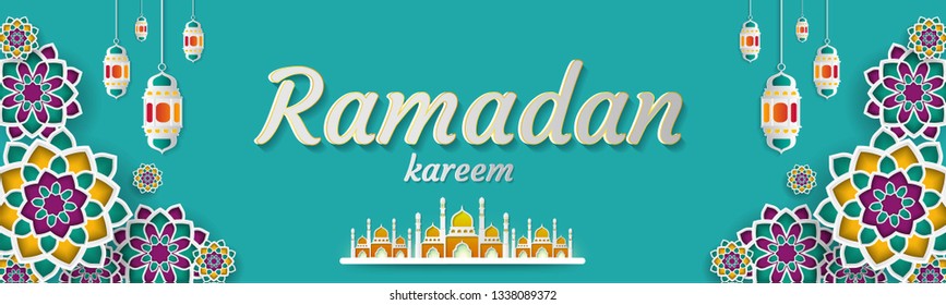 Ramadan Kareem of invitations design  paper cut islamic.  Vector illustration