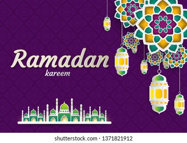 Ramadan Kareem of invitations design  paper cut islamic.  Vector illustration