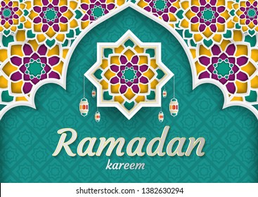 Ramadan Kareem of invitations design  paper cut islamic.  Vector illustration