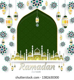 Ramadan Kareem of invitations design  paper cut islamic.  Vector illustration