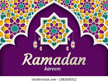 Ramadan Kareem of invitations design  paper cut islamic.  Vector illustration