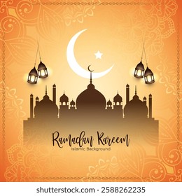 Ramadan Kareem Islamic arabic festival celebration with mosque vector