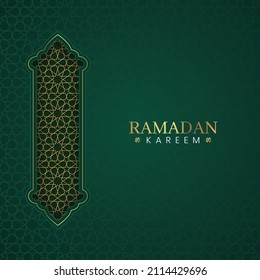 Ramadan Kareem, Islamic Arabic Green Luxury Background with Geometric pattern
