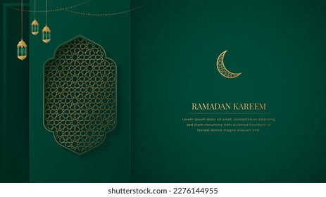 Ramadan Kareem Islamic Arabic Green Luxury Background with Geometric pattern and Beautiful Ornament