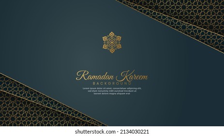 Ramadan Kareem, Islamic Arabic Luxury Background with Golden Pattern Border Frame