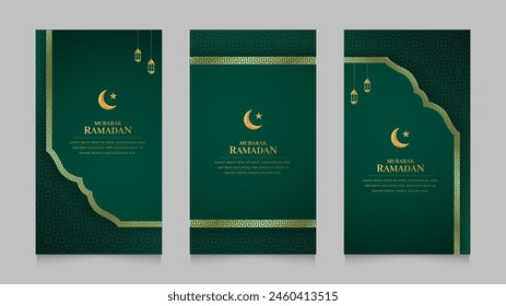 Ramadan Kareem Islamic Arabic Realistic Social Media Stories Collection Template Design with Pattern Border