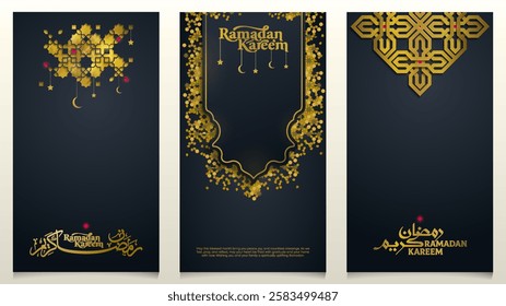 Ramadan Kareem islamic background with arabic calligraphy and geometric pattern for greeting banner