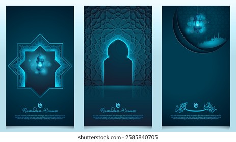 Ramadan Kareem islamic background arabic lantern and mosque door design for greeting