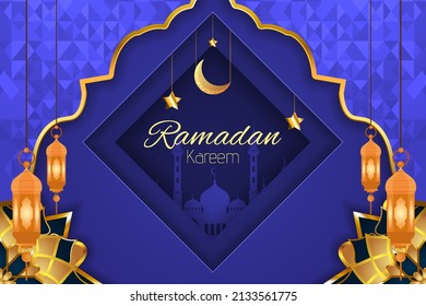 Ramadan Kareem Islamic background blue color with element