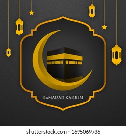 ramadan kareem islamic background design with realistic kabahmosque and arabic lantern