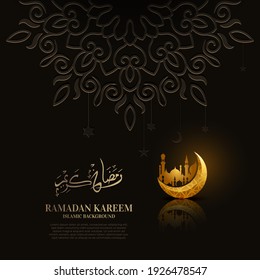 Ramadan kareem. Islamic background design with arabic calligraphy and ornament mandala.  - Translation of arabic calligraphy : Ramadan